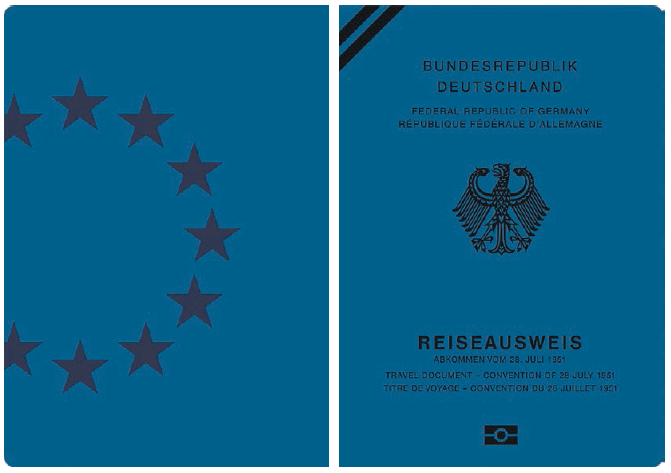 Ausweismuster Reiseausweis für Flüchtlinge, Deckseiten (BGBl. 2017 I S. 236)