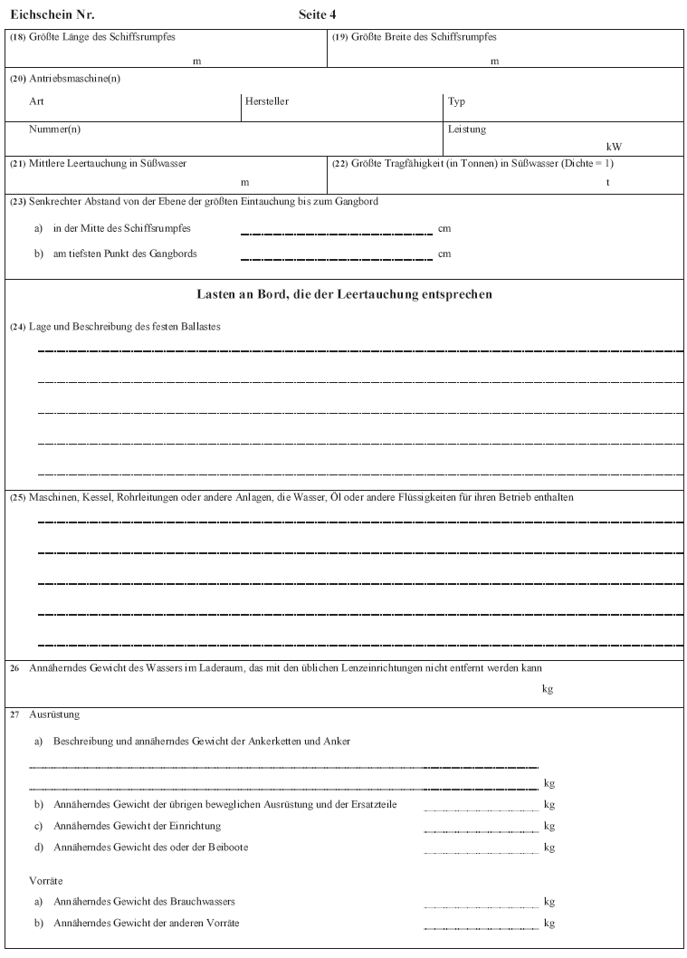 Abb. Muster des Eichscheins für Binnenschiffe (Güterbeförderer) Seite 4 (BGBl. 2017 I S. 357)