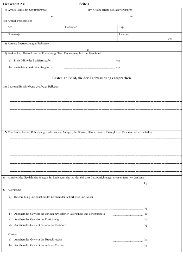 Abb. Muster des Eichscheins für Binnenschiffe (Nichtgüterbeförderer) Seite 4 (BGBl. 2017 I S. 368)