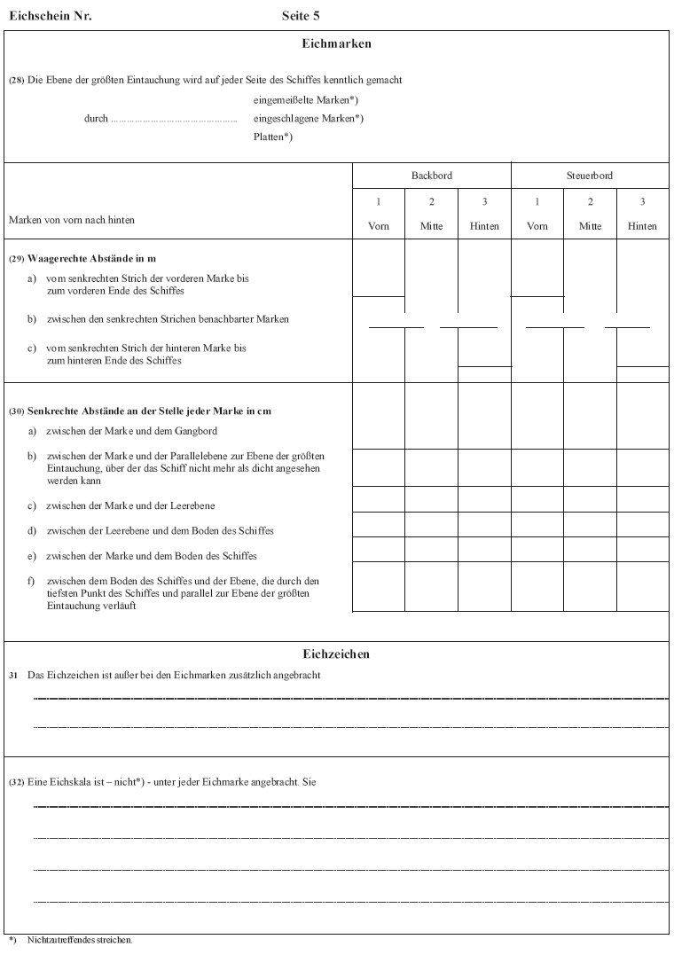 Abb. Muster des Eichscheins für Binnenschiffe (Nichtgüterbeförderer) Seite 5 (BGBl. 2017 I S. 369)