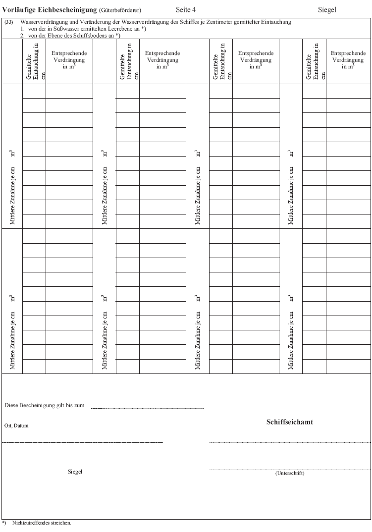 Abb. Muster der Vorläufigen Eichbescheinigung (Güterbeförderer) Seite 4 (BGBl. 2017 I S. 376)