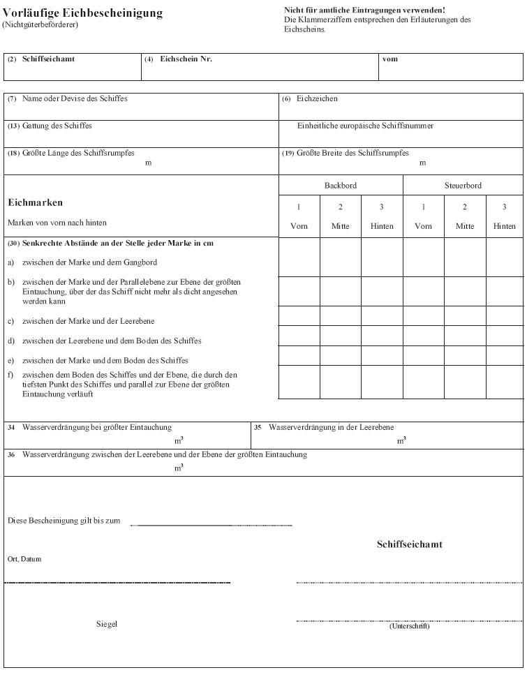 Abb. Muster der Vorläufigen Eichbescheinigung (Nichtgüterbeförderer) (BGBl. 2017 I S. 377)