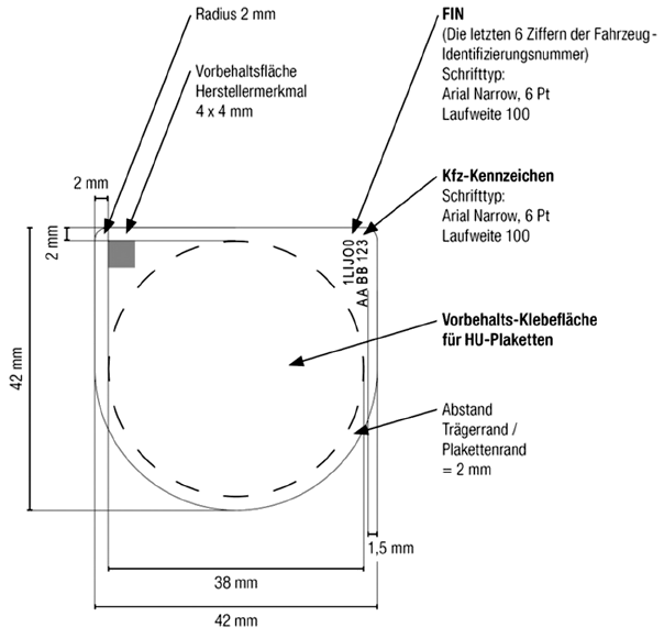 Abbildung 5: Bemaßung des HU-Plakettenträgers (BGBl. 2017 I S. 542)