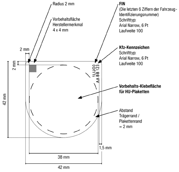 Abbildung 5: Bemaßung des HU-Plakettenträgers (BGBl. 2017 I S. 542)