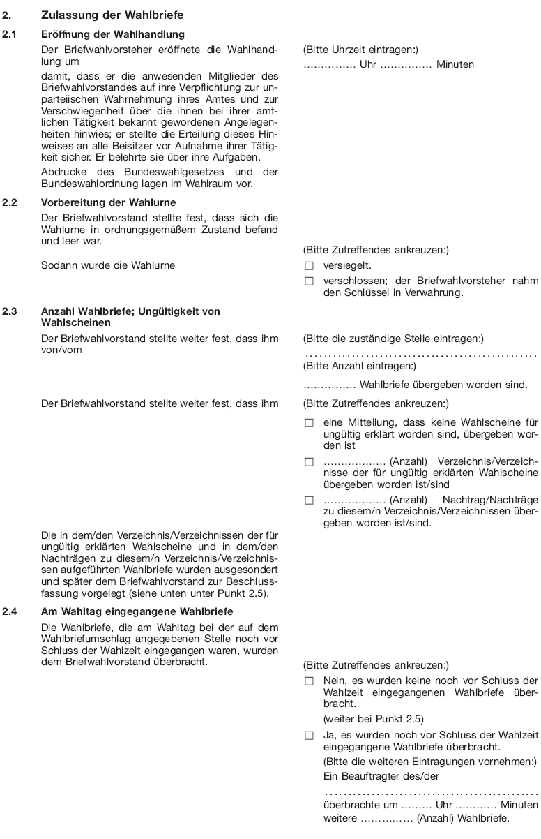 Wahlniederschrift Briefwahl Seite 2 (BGBl. 2017 I S. 611)