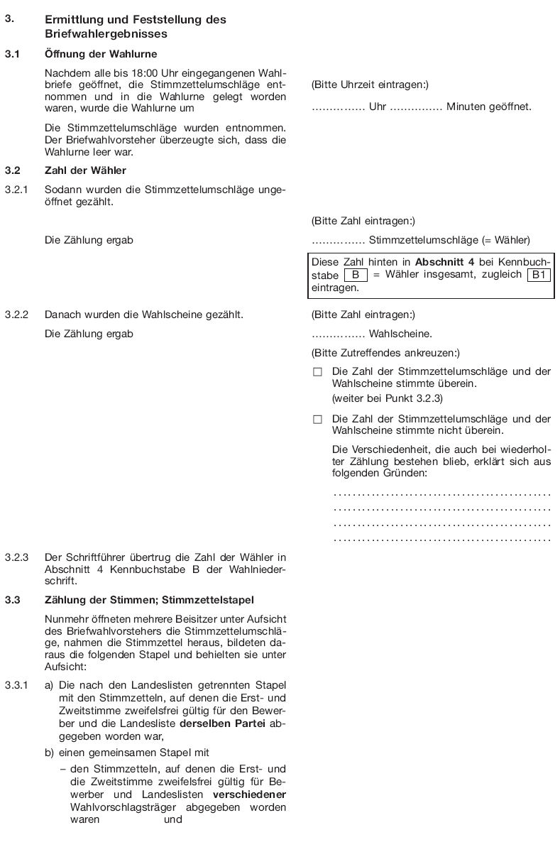 Wahlniederschrift Briefwahl Seite 4 (BGBl. 2017 I S. 613)