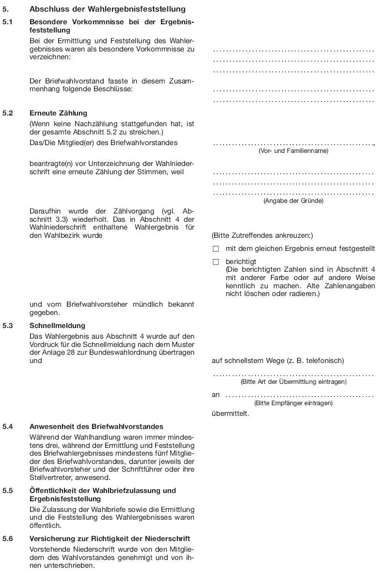 Wahlniederschrift Briefwahl Seite 9 (BGBl. 2017 I S. 618)