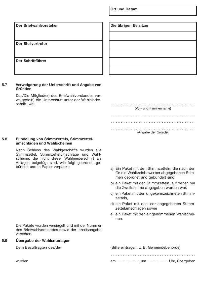 Wahlniederschrift Briefwahl Seite 10 (BGBl. 2017 I S. 619)