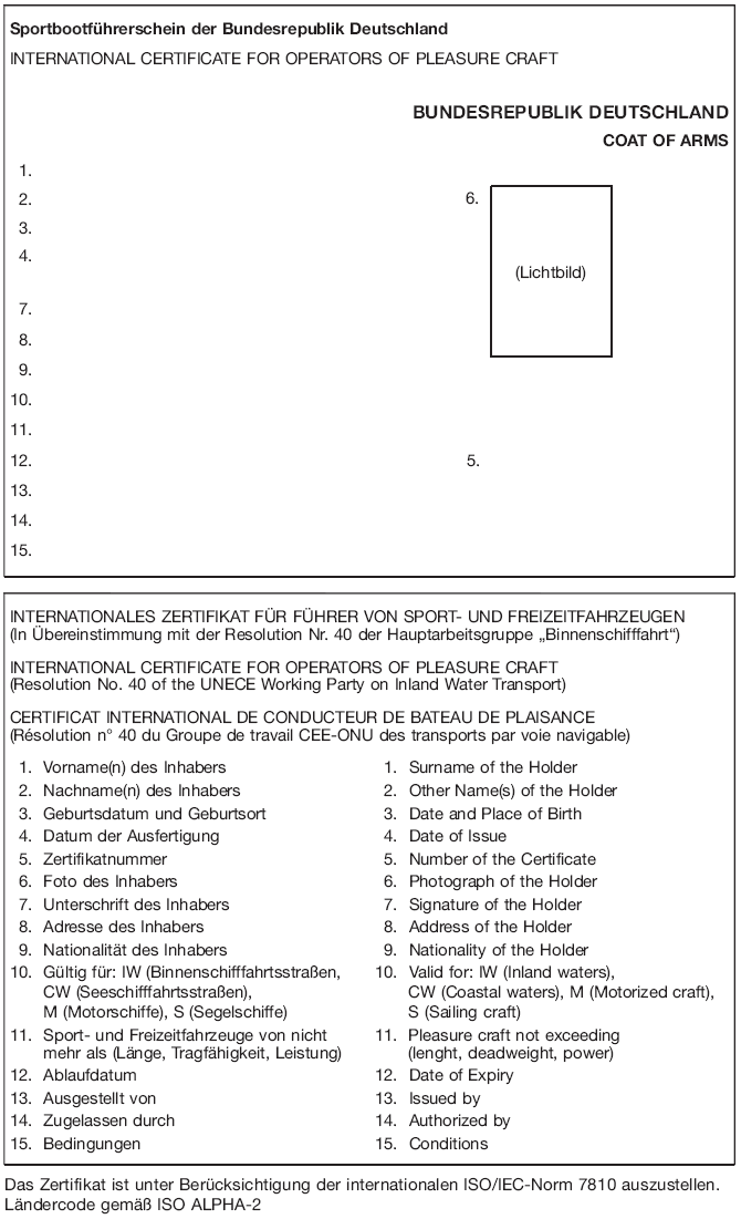 Muster für den amtlichen Sportbootführerschein (BGBl. 2017 I S. 1026)