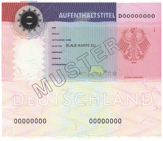Muster für das Klebeetikett „Blaue Karte EU" (BGBl. 2017 I S. 2650)