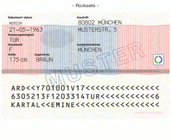 Muster „ICT-Karte", Rückseite (BGBl. 2017 I S. 2652)