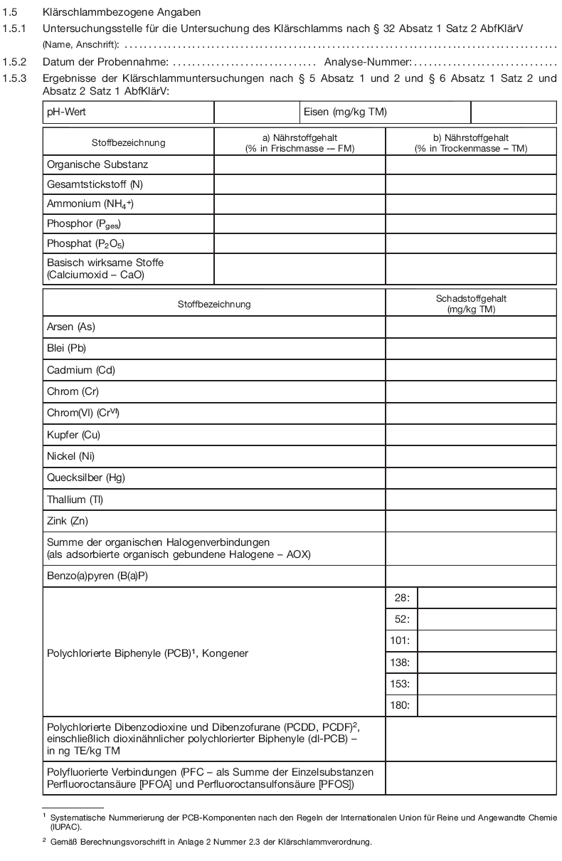 Anzeige über die vorgesehene Abgabe oder Auf- oder Einbringung von Klärschlamm, Seite 2 (BGBl. 2017 I S. 3492)