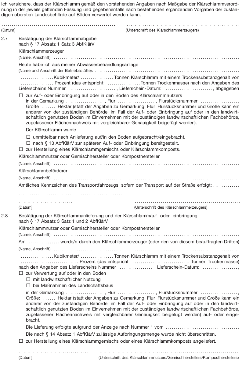 Lieferschein für die Lieferung von Klärschlamm, Seite 3 (BGBl. 2017 I S. 3496)