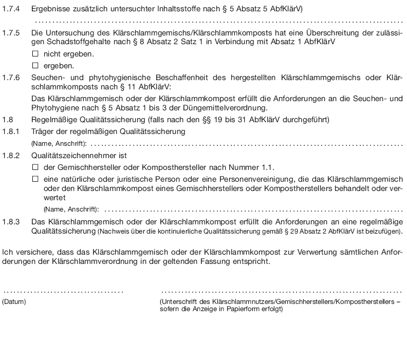 Anzeige über die vorgesehene Abgabe oder die vorgesehene Auf- oder Einbringung eines Klärschlammgemischs oder Klärschlammkomposts, Seite 3 (BGBl. 2017 I S. 3499)