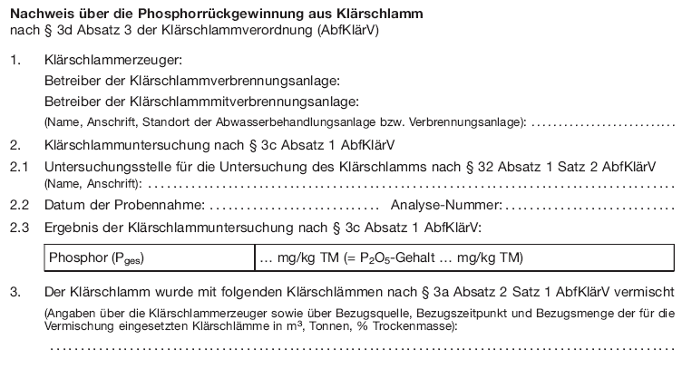 Nachweis über die Phosphorrückgewinnung aus Klärschlamm, Seite 1 (BGBl. 2017 I S. 3510)