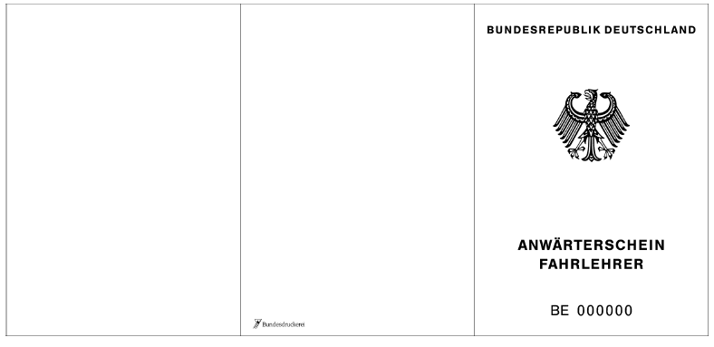 Muster Anwärterschein Fahrlehrer Vorderseite (BGBl. 2018 I S. 9)