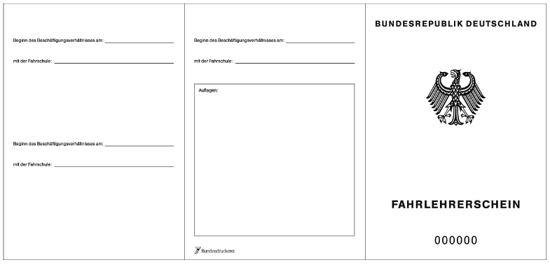 Muster Fahrlehrerschein Vorderseite (BGBl. 2018 I S. 10)