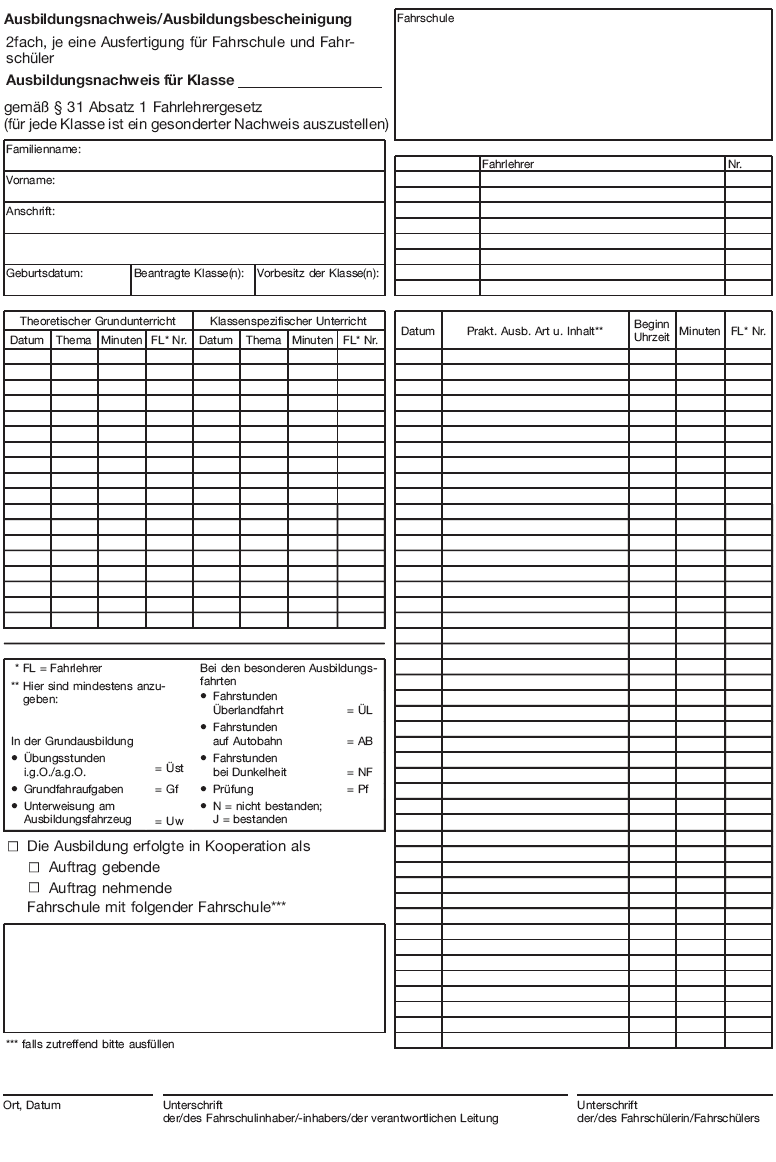 Muster Ausbildungsnachweis (BGBl. 2018 I S. 12)