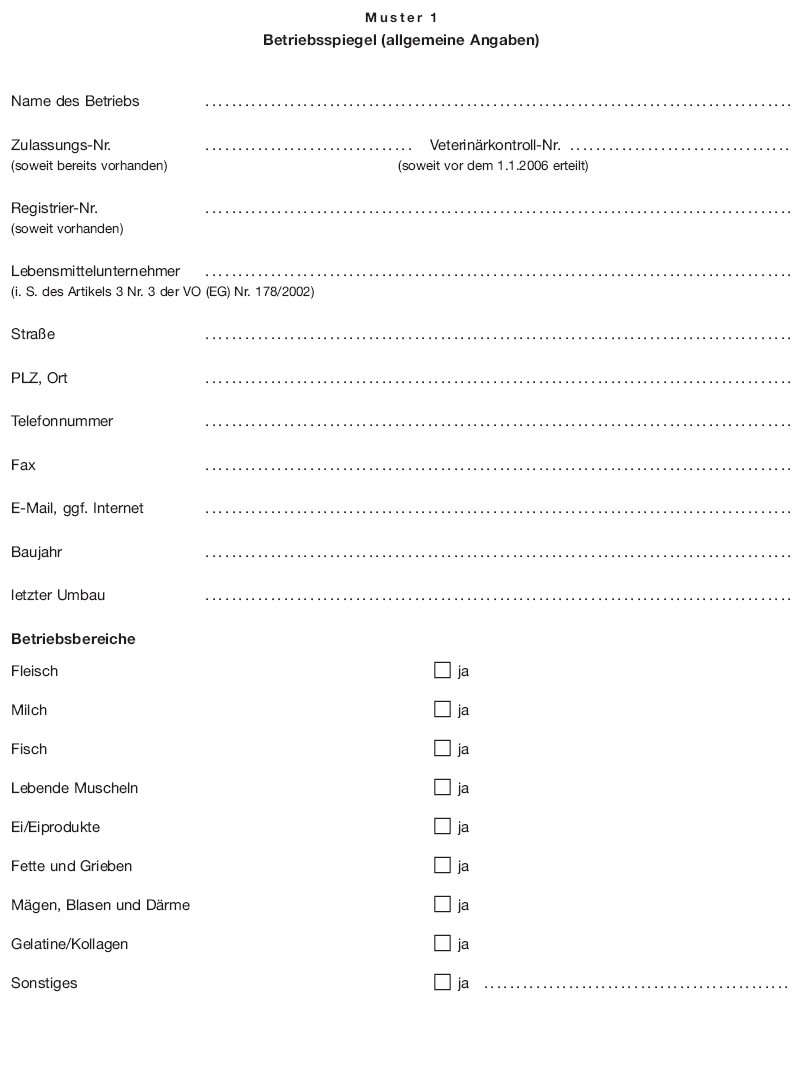 Muster 1 Betriebsspiegel (allgemeine Angaben), Seite 1 (BGBl. 2018 I S. 500)