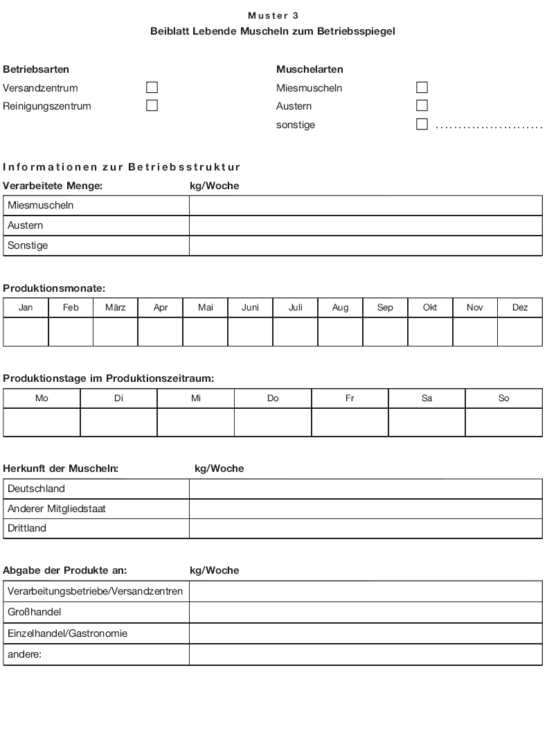 Muster 3 Beiblatt Lebende Muscheln zum Betriebsspiegel (BGBl. 2018 I S. 505)