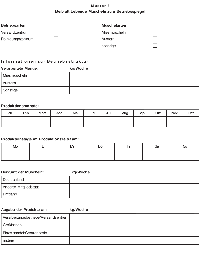 Muster 3 Beiblatt Lebende Muscheln zum Betriebsspiegel (BGBl. 2018 I S. 505)