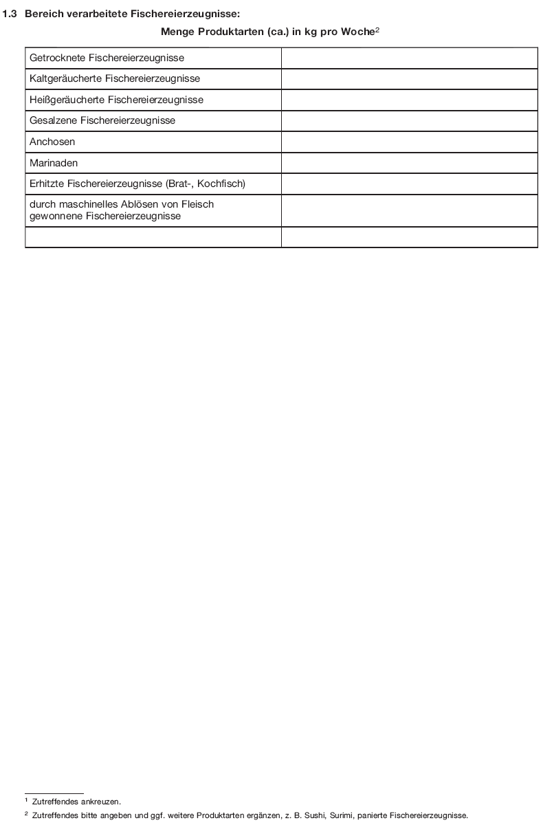 Muster 4 Beiblatt Fischereierzeugnisse zum Betriebsspiegel<br />(ohne Umschlagsware), Seite 2 (BGBl. 2018 I S. 507)