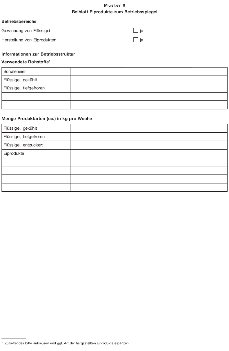 Muster 6 Beiblatt Eiprodukte zum Betriebsspiegel (BGBl. 2018 I S. 510)