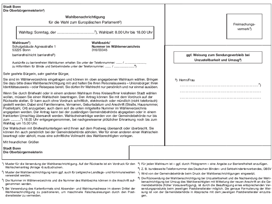 Wahlbenachrichtigung (BGBl. 2018 I S. 586)