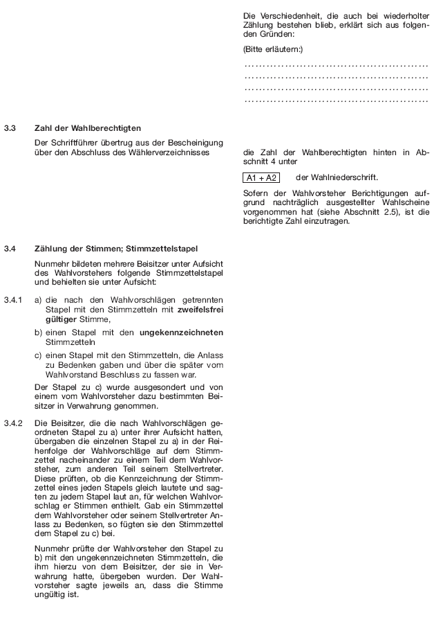 Wahlniederschrift über die Ermittlung und Feststellung des Ergebnisses der Wahl im Wahlbezirk bei der Wahl zum Europäischen Parlament, Seite 6 (BGBl. 2018 I S. 599)