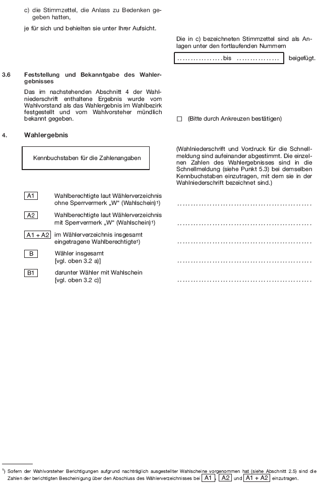 Wahlniederschrift über die Ermittlung und Feststellung des Ergebnisses der Wahl im Wahlbezirk bei der Wahl zum Europäischen Parlament, Seite 8 (BGBl. 2018 I S. 601)