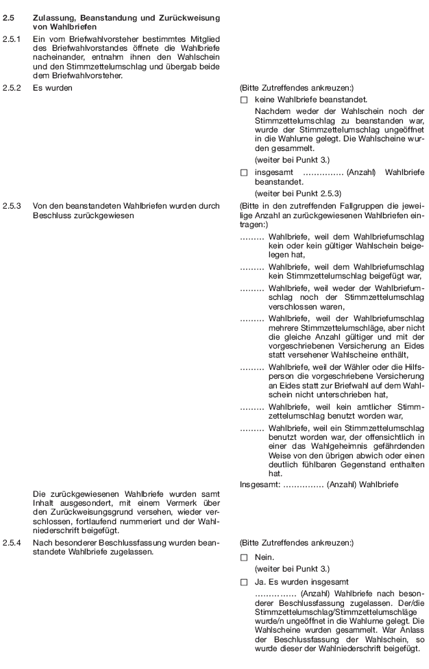 Wahlniederschrift über die Ermittlung und Feststellung des Ergebnisses der Briefwahl bei der Wahl zum Europäischen Parlament, Seite 3 (BGBl. 2018 I S. 608)