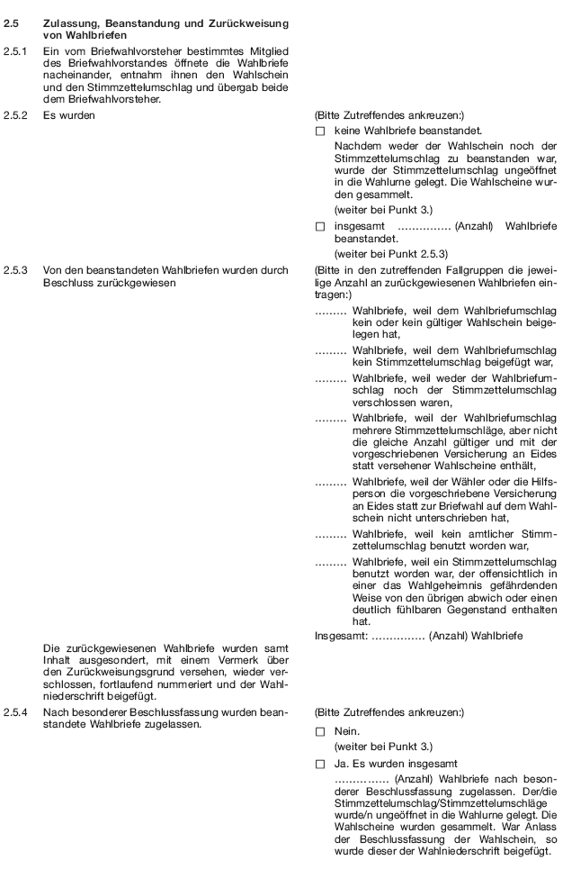 Wahlniederschrift über die Ermittlung und Feststellung des Ergebnisses der Briefwahl bei der Wahl zum Europäischen Parlament, Seite 3 (BGBl. 2018 I S. 608)