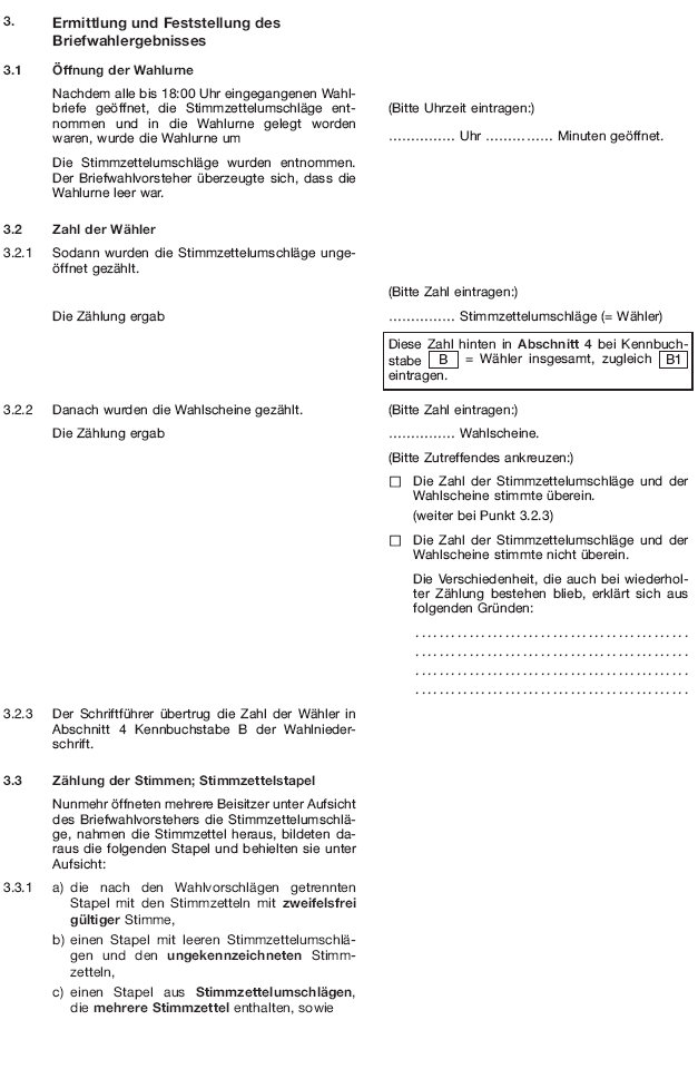 Wahlniederschrift über die Ermittlung und Feststellung des Ergebnisses der Briefwahl bei der Wahl zum Europäischen Parlament, Seite 4 (BGBl. 2018 I S. 609)