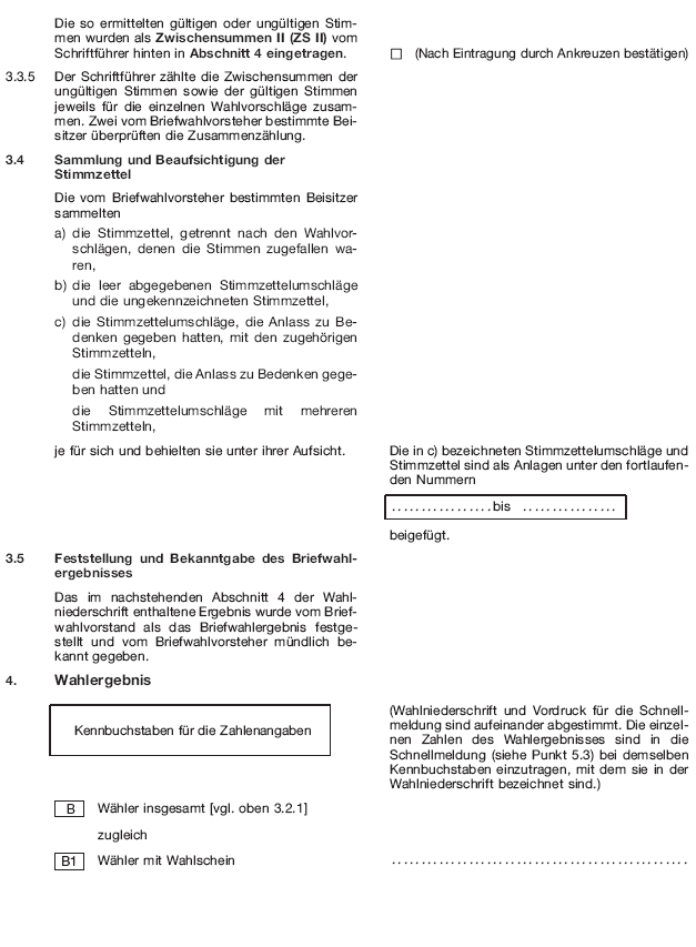 Wahlniederschrift über die Ermittlung und Feststellung des Ergebnisses der Briefwahl bei der Wahl zum Europäischen Parlament, Seite 6 (BGBl. 2018 I S. 611)