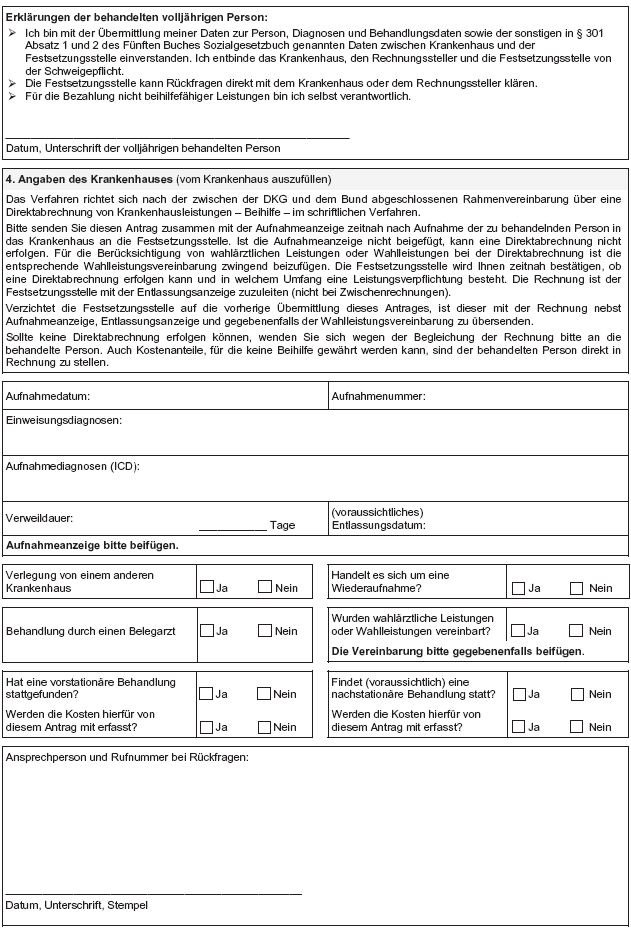 Antrag auf Gewährung von Beihilfe und auf Direktabrechnung, Seite 2 (BGBl. 2018 I S. 1262)