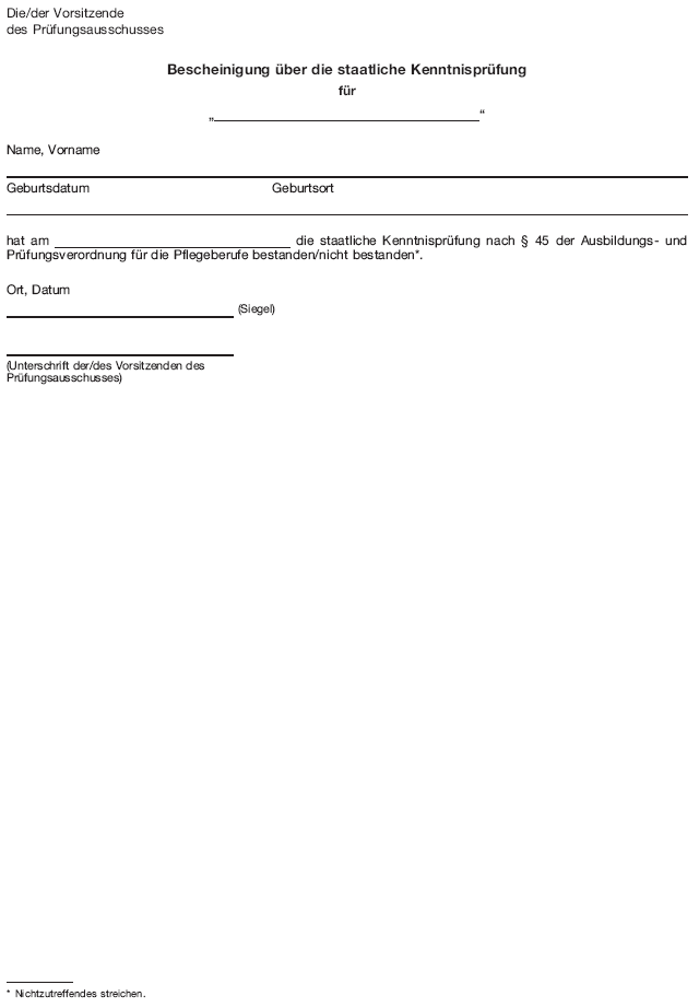 Bescheinigung über die staatliche Kenntnisprüfung (BGBl. 2018 I S. 1617)