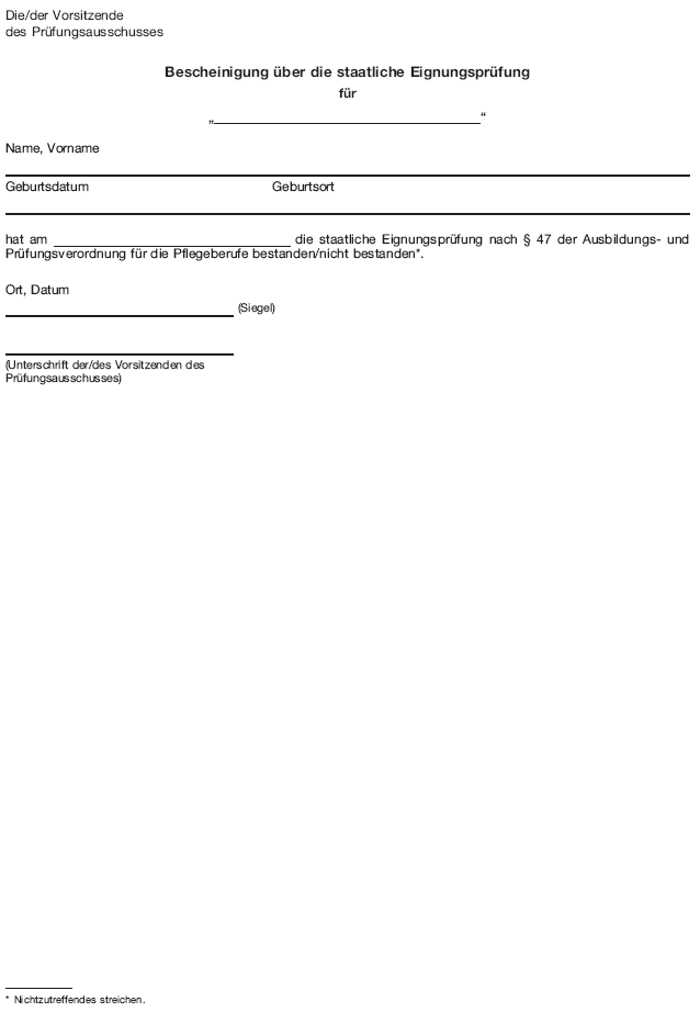 Bescheinigung über die staatliche Eignungsprüfung (BGBl. 2018 I S. 1619)