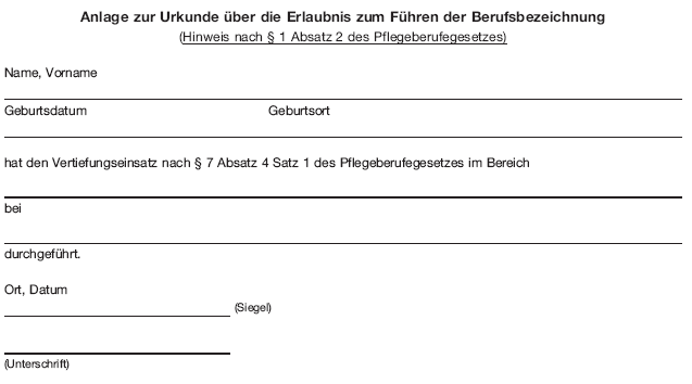 Anlage zur Urkunde über die Erlaubnis zum Führen der Berufsbezeichnung (BGBl. 2018 I S. 1621)