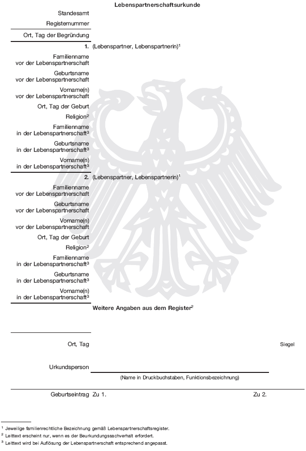 Lebenspartnerschaftsurkunde (BGBl. 2018 I S. 1798)