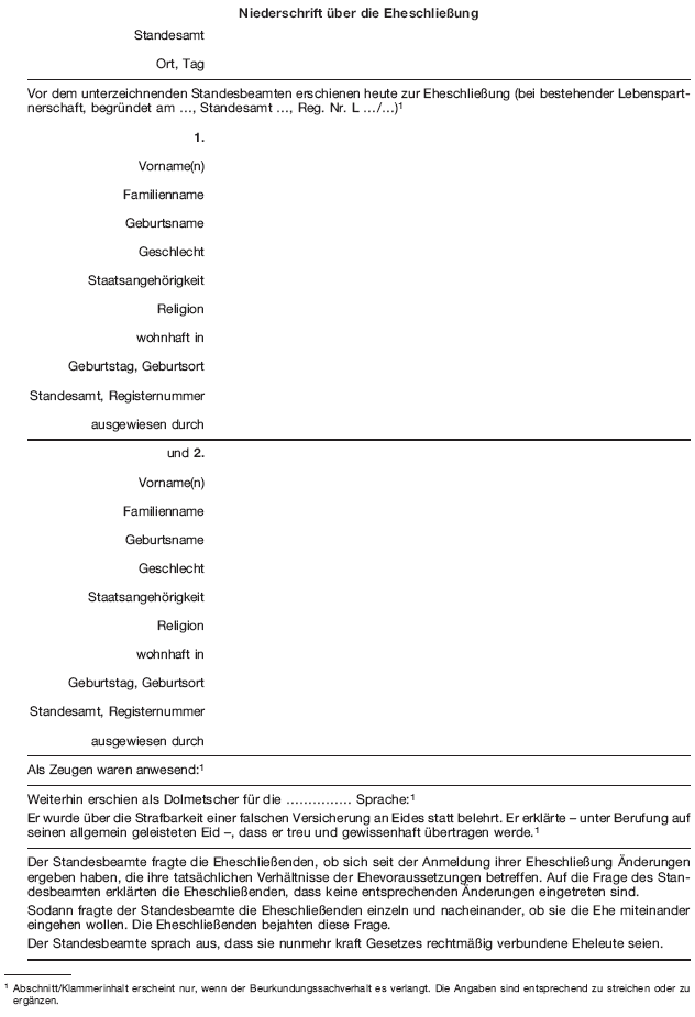 Niederschrift über die Eheschließung, Seite 1 (BGBl. 2018 I S. 1801)