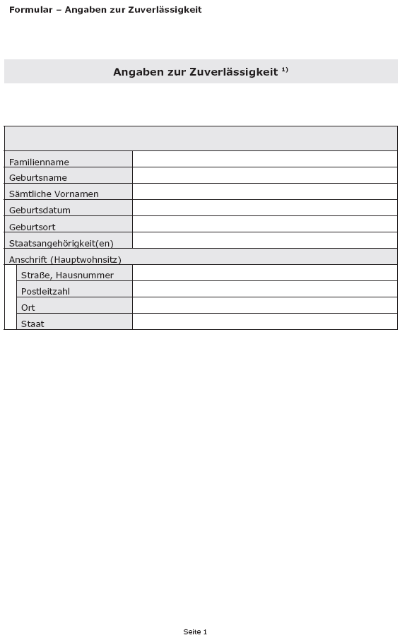 Formular - Formular - Angaben zur Zuverlässigkeit, Seite 1 (BGBl. 2018 I S. 2312)