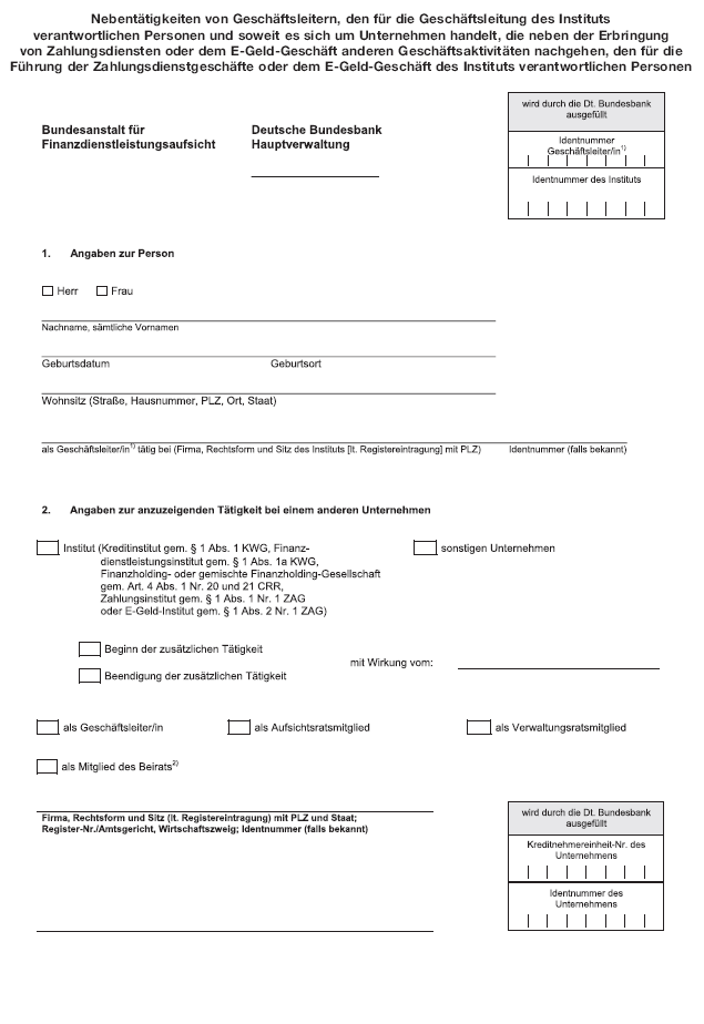 Formular - Nebentätigkeiten von Geschäftsleitern, Seite 1 (BGBl. 2018 I S. 2318)