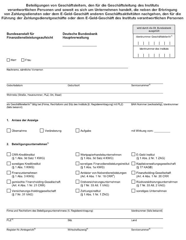 Formular - Beteiligungen von Geschäftsleitern, Seite 1 (BGBl. 2018 I S. 2320)