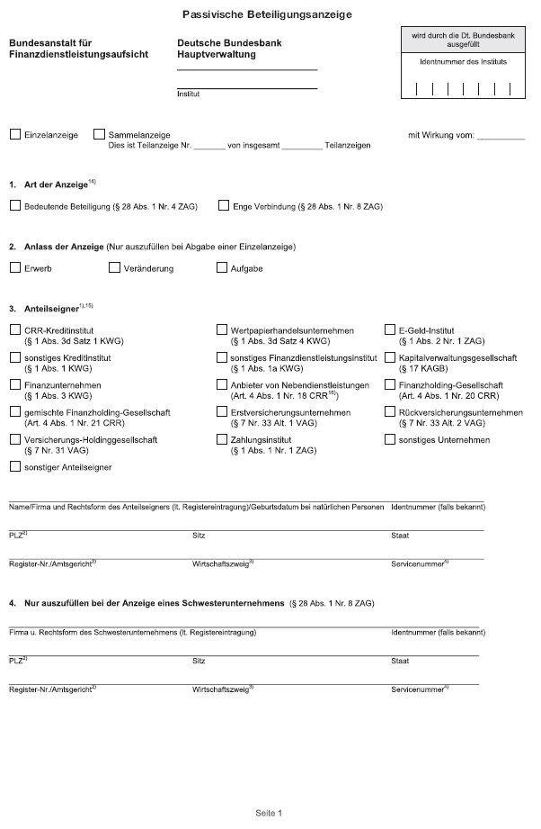 Formular - Passivische Beteiligungsanzeige, Seite 1 (BGBl. 2018 I S. 2323)