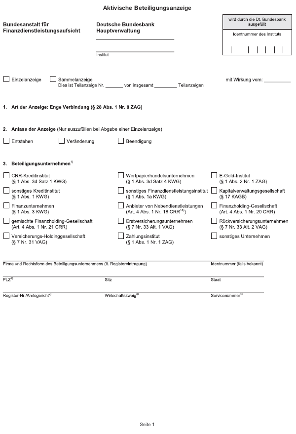 Formular - Aktivische Beteiligungsanzeige, Seite 1 (BGBl. 2018 I S. 2326)