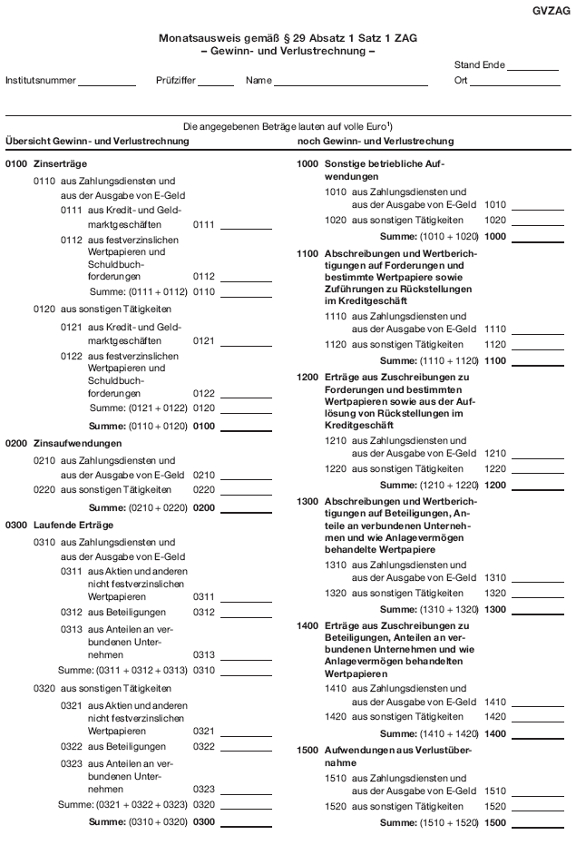 GVZAG Monatsausweis - Gewinn- und Verlustrechnung -, Seite 1 (BGBl. 2018 S. 2459)