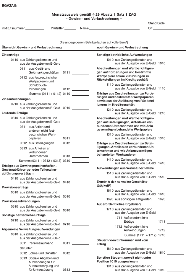 EGVZAG Monatsausweis - Gewinn- und Verlustrechnung -, Seite 1 (BGBl. 2018 S. 2466)