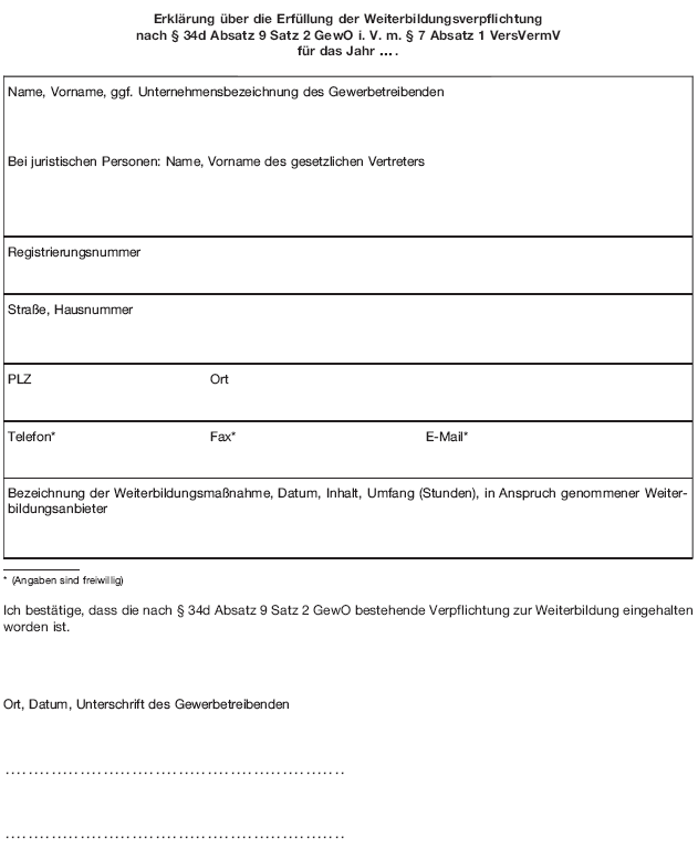 Erklärung über die Erfüllung der Weiterbildungsverpflichtung (BGBl. 2018 I S. 2498)