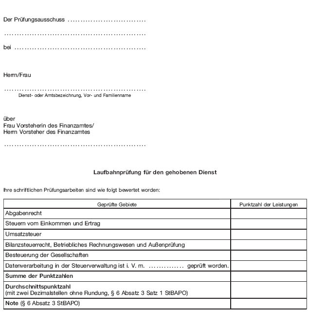 Mitteilung über die Nichtzulassung zur mündlichen Laufbahnprüfung, Seite 1 (BGBl. 2019 I S. 182)