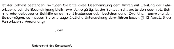 Muster Sehtestbescheinigung, Seite 2 (BGBl. 2019 I S. 221)